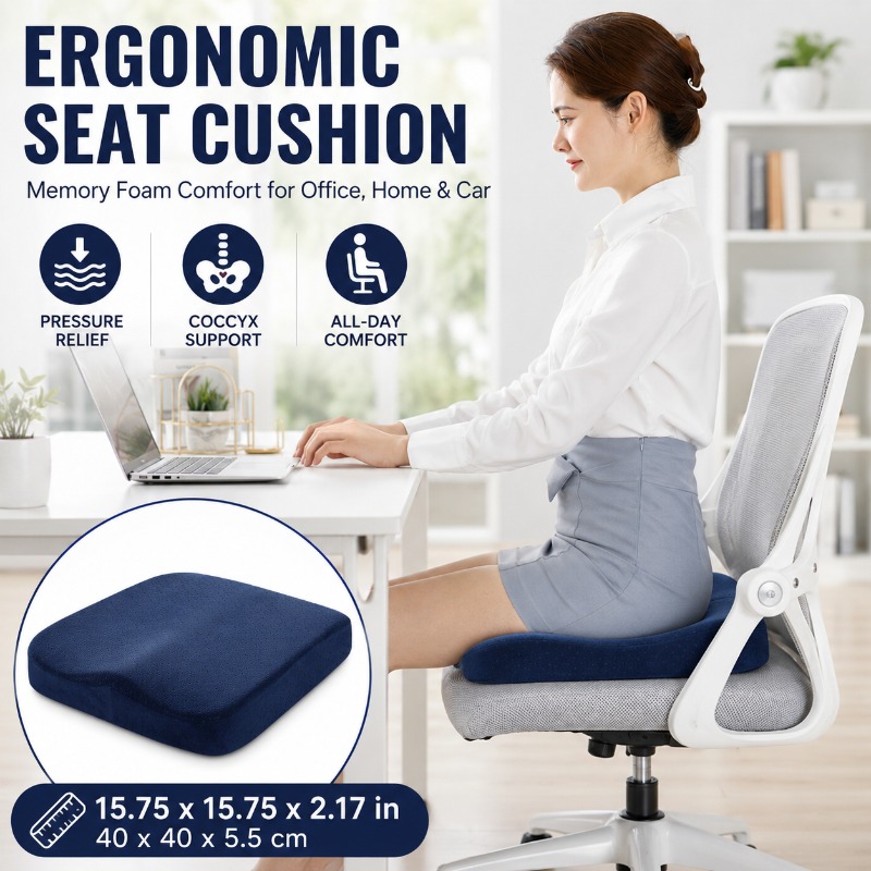 Car Seat Cushion Memory Foam - Bantal Kursi Busa Memori Tebal 40x40x5.5cm,